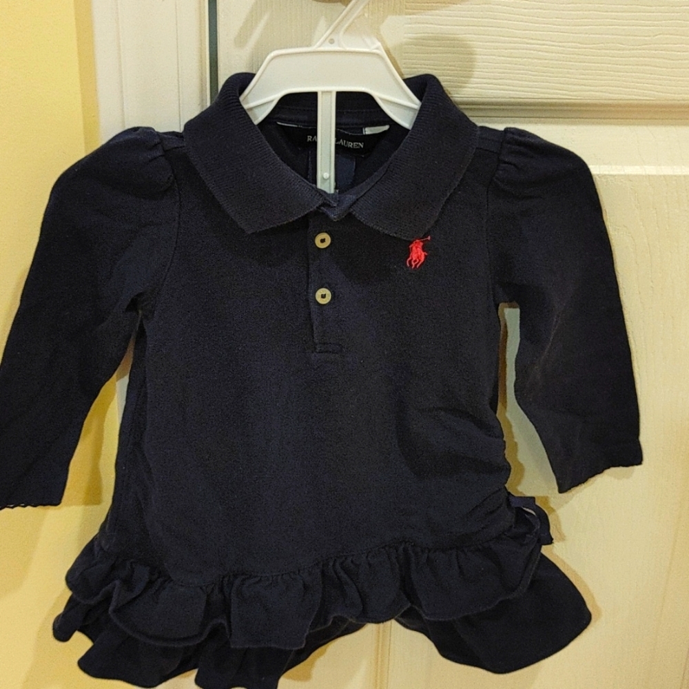 Navy long sleeve rouged dress and bloomer set